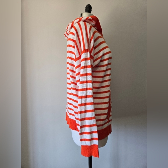 MICHAEL KORS Striped Orange and White Hooded Sweater With Gold Chain. Medium - Picture 6 of 13